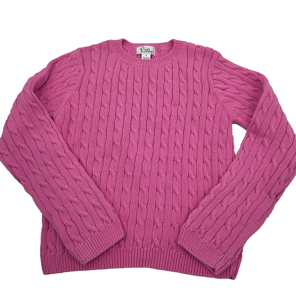 Vintage LILLY PULITZER Girls SZ 10 Pink Cotton Cable Knit Sweater